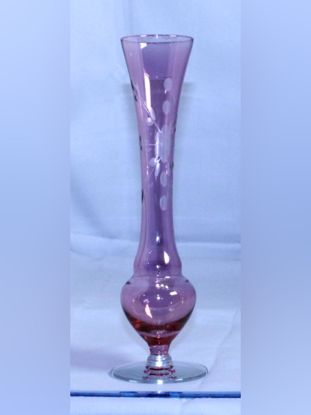 Vintage Etched Cranberry Flash Glass Bud Vase